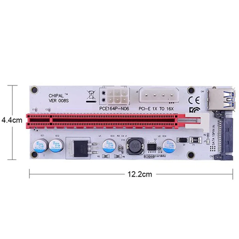 10PCS VER008S Molex 4Pin SATA 6PIN PCIE PCI-E, PCI Express Stāvvadu Kartes 008S Adapteris 1X, lai 16X USB3.0 Extender Raktuvju Strādnieks Attēls 2
