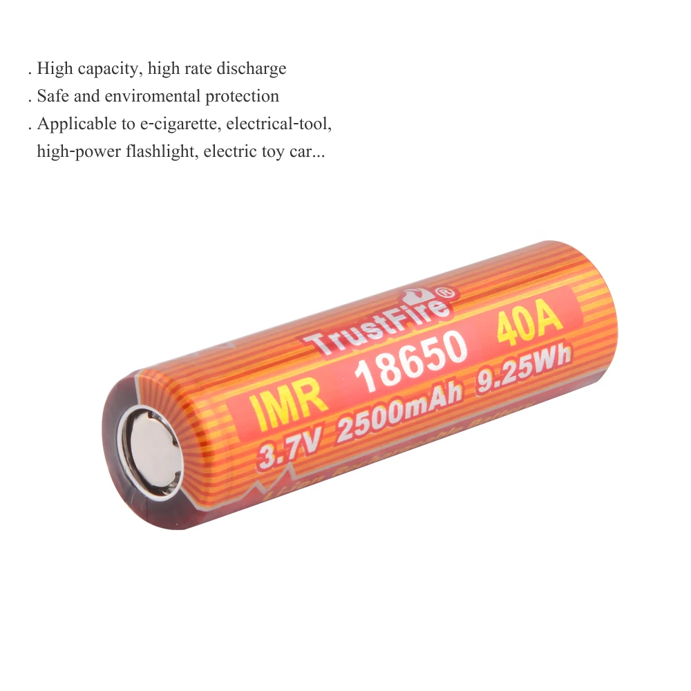 18pcs/daudz TrustFire IMR 18650 2500mAh 3,7 V 40A 9.25 Wh Augsta Likme, Uzlādējams Litija Akumulatoru E-cigaretes/LED Lukturi Attēls 1
