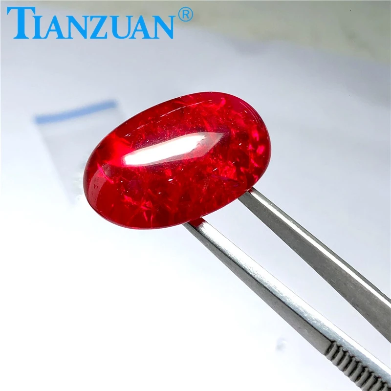 20*30 mm sarkanā krāsā, ovālas formas cabochon lab izveidots rubīns ar akmens ieslēgumi ir vaļīga akmens Attēls 2