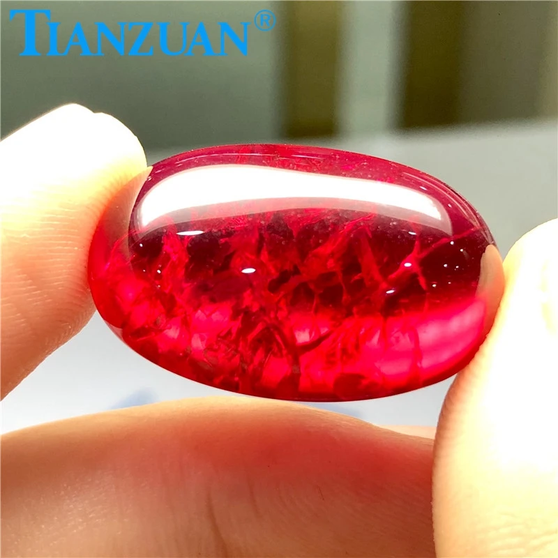 20*30 mm sarkanā krāsā, ovālas formas cabochon lab izveidots rubīns ar akmens ieslēgumi ir vaļīga akmens Attēls 3
