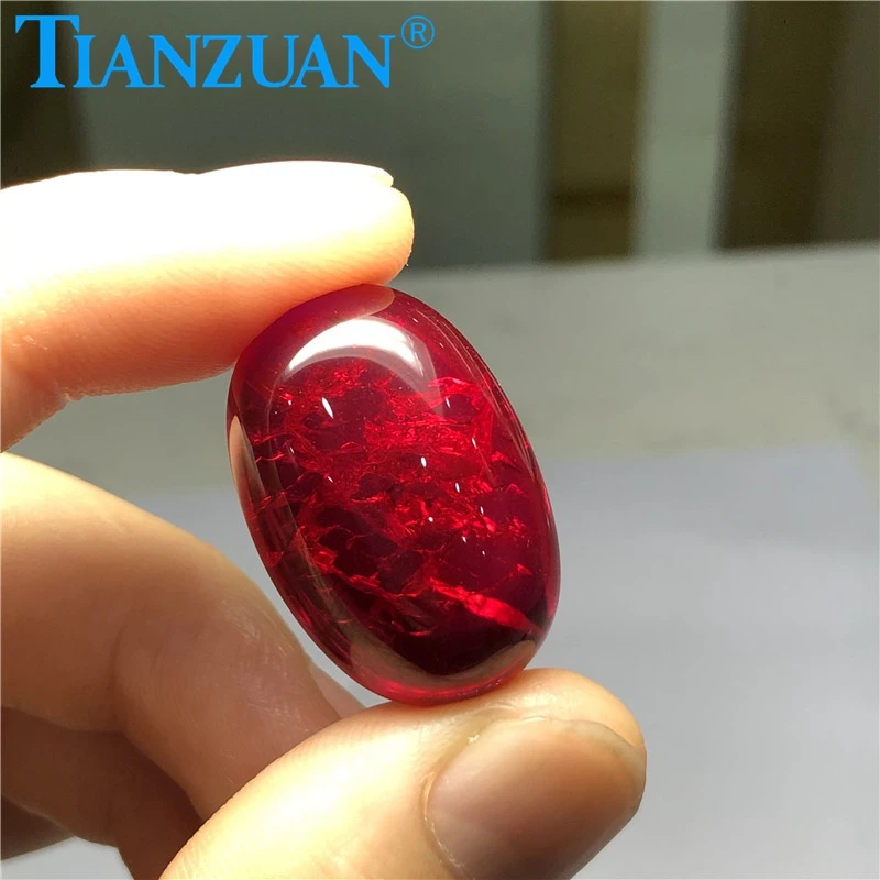 20*30 mm sarkanā krāsā, ovālas formas cabochon lab izveidots rubīns ar akmens ieslēgumi ir vaļīga akmens Attēls 4
