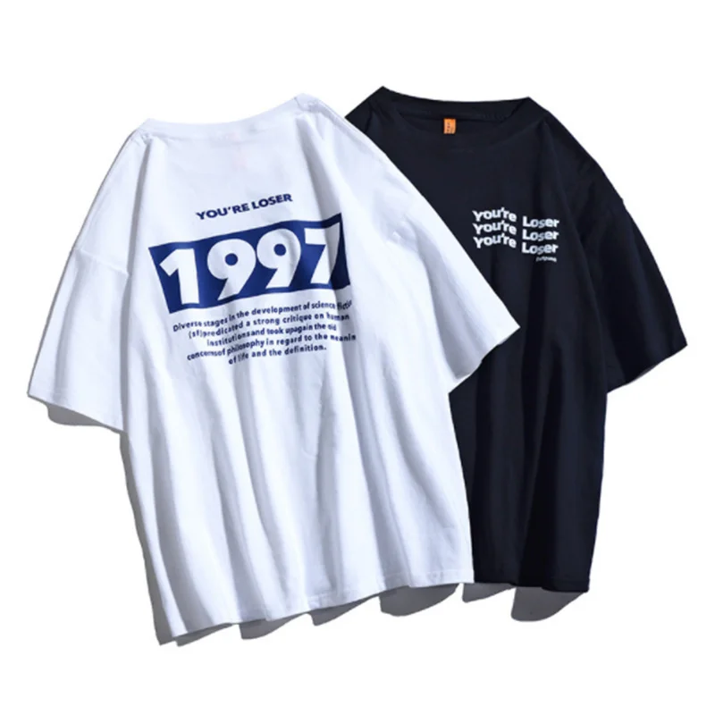 2022. gada Vasaras Modes Apaļu Kakla Īsām Piedurknēm 1997 Apdrukāta Kokvilnas Zaudēt Gadījuma T-krekls Vīriešiem un Sievietēm Attēls 2