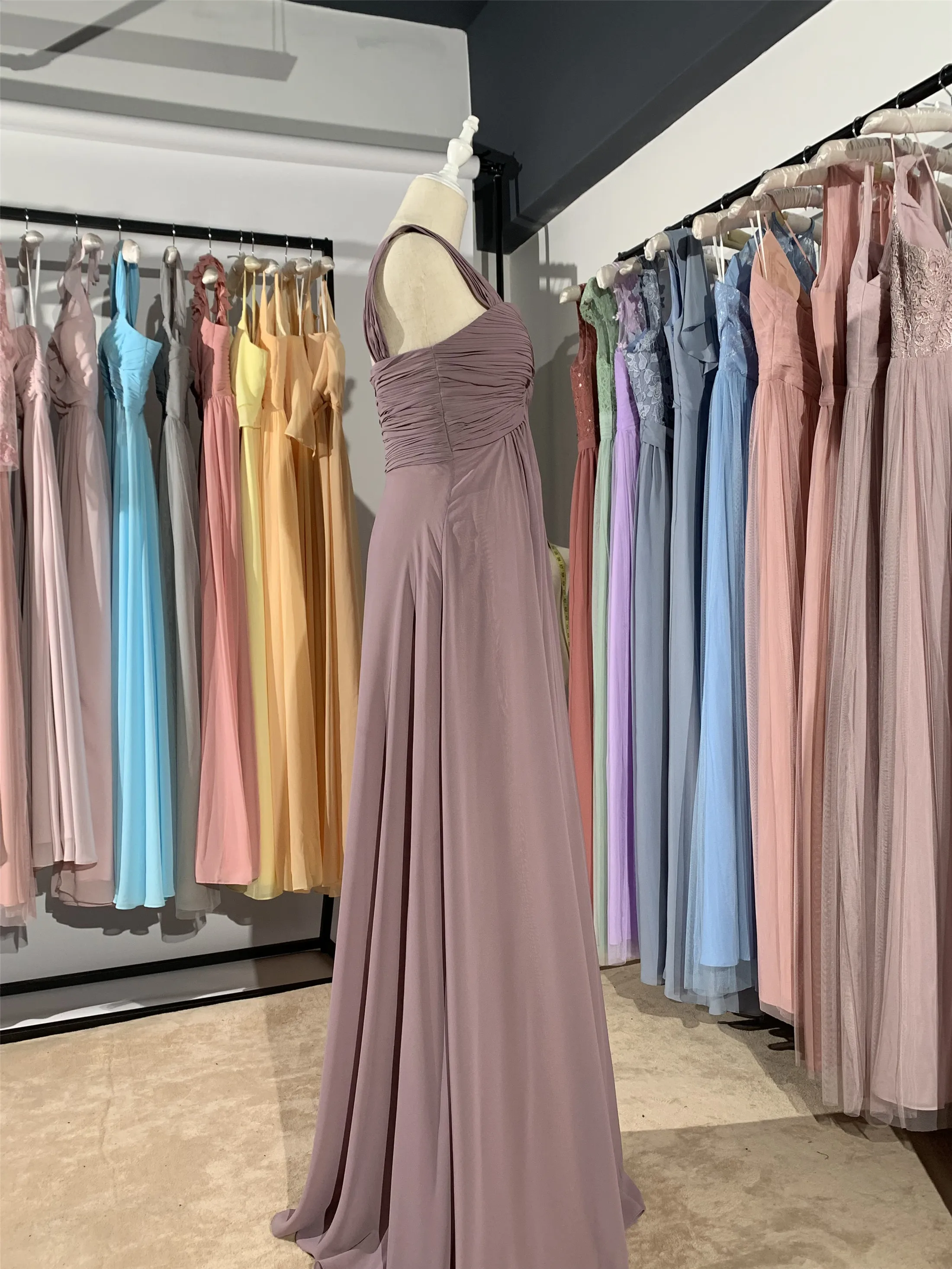 2022 jauns dažādu krāsu Violeta pelēka ilgi, V-veida kakla Ielocēm luckgirls šifona Pielāgojama modes līgavas kleita mocini tailor Attēls 2