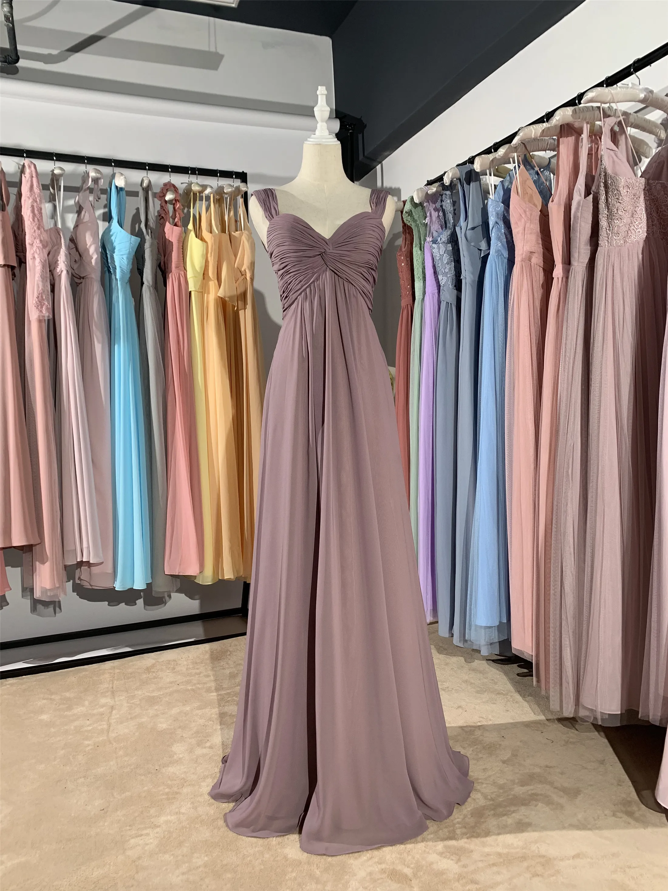 2022 jauns dažādu krāsu Violeta pelēka ilgi, V-veida kakla Ielocēm luckgirls šifona Pielāgojama modes līgavas kleita mocini tailor Attēls 4