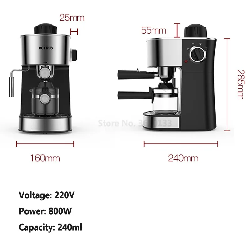 220V itālijas 5Bar Spiedienu Tvaika tipa pusautomātiskais Espresso Kafijas Automāts Mājās Piena Burbulis Kafijas Veidotājiem DIY 240ml Attēls 4