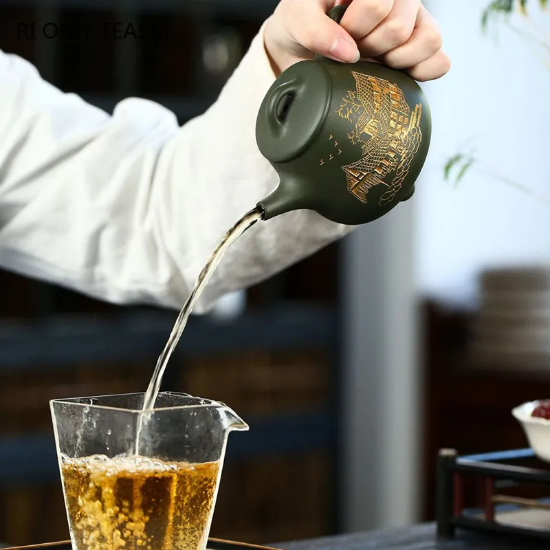 240ml Autentisks Neapstrādātu Rūdu Violetā Māla Tējkanna Roku darbs, Augsta Akmens Scoop Tējas Katlā Ķīnas Yixing Skaistumu Tējkanna Tējas Komplekts Drinkware Attēls 1