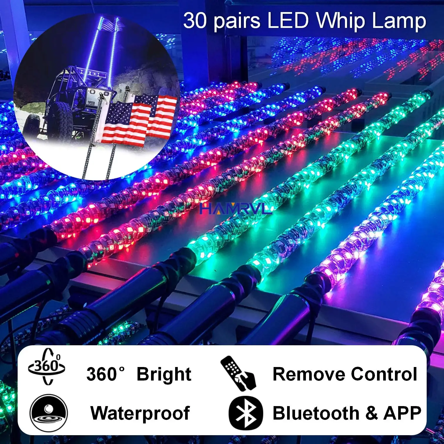 30x2 LED Pātagu Gaismas LTV 2/3/4/5FT Ūdensizturīgs Tālvadības Auto Dekorēšana Aksesuāri Ārējie Bendable Multi-krāsu LED Lentes Attēls 5