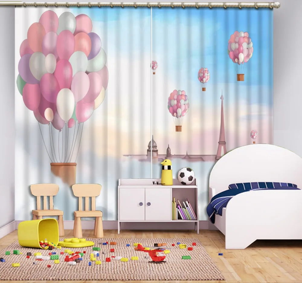 3d Aizkari Bērnu Istabas Karikatūra Balonu Foto 3D Aizkari Dzīvojamā istaba Guļamistaba Logu Aizkari Attēls 1