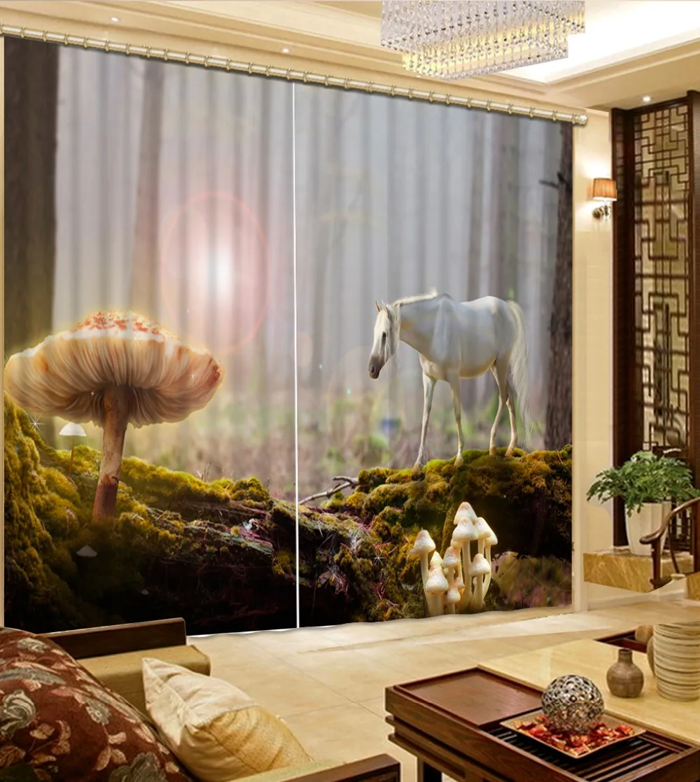 3d aizkari Fantasy meža zirgu tumšie aizkari viesistabā, guļamistabā, virtuvē augstas kvalitātes aizkaru mājas logu Attēls 1