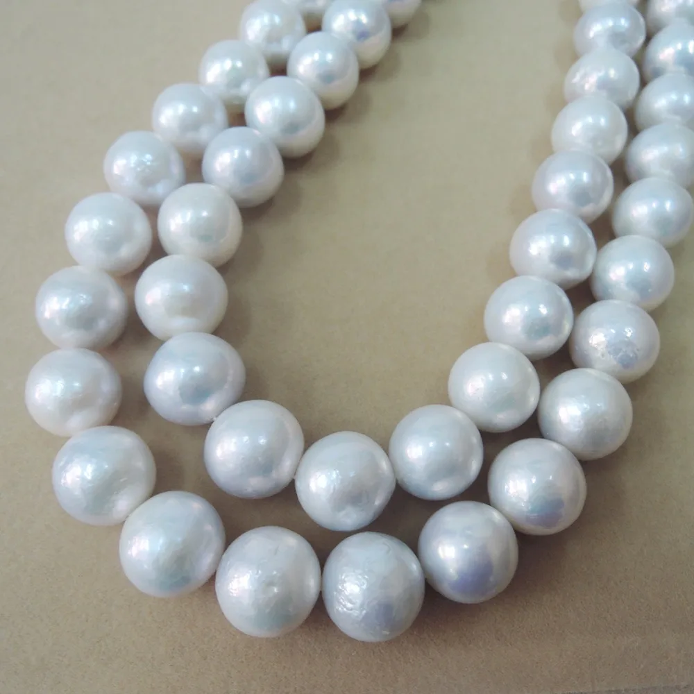 40 cm, saldūdens pērļu materiāls, ar apaļas formas -daba balta krāsa-12-15 mm, ideāli apaļas pērles Attēls 3