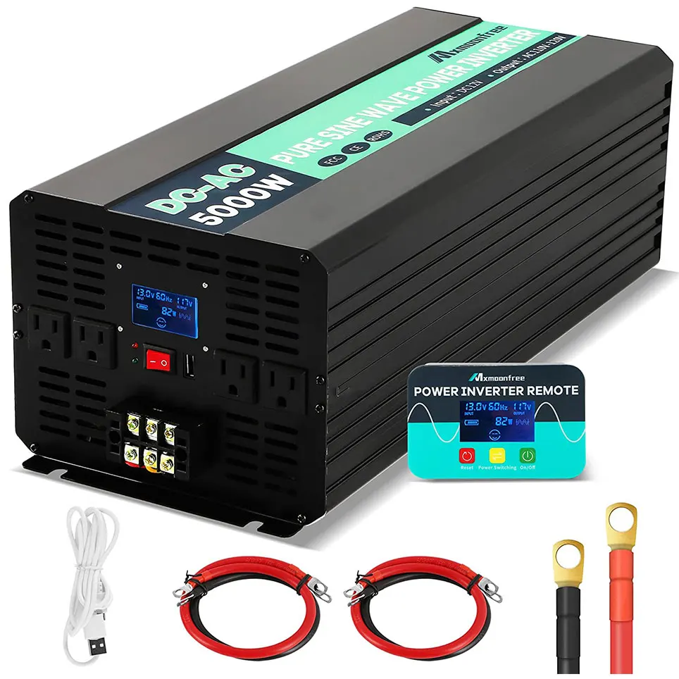 5000W pure sine wave power inverter 12V DC uz 110V AC, ar bezvadu tālvadības pults, LCD displejs, 1 USB ports un 4 MAIŅSTRĀVAS kontaktligzdas Attēls 4
