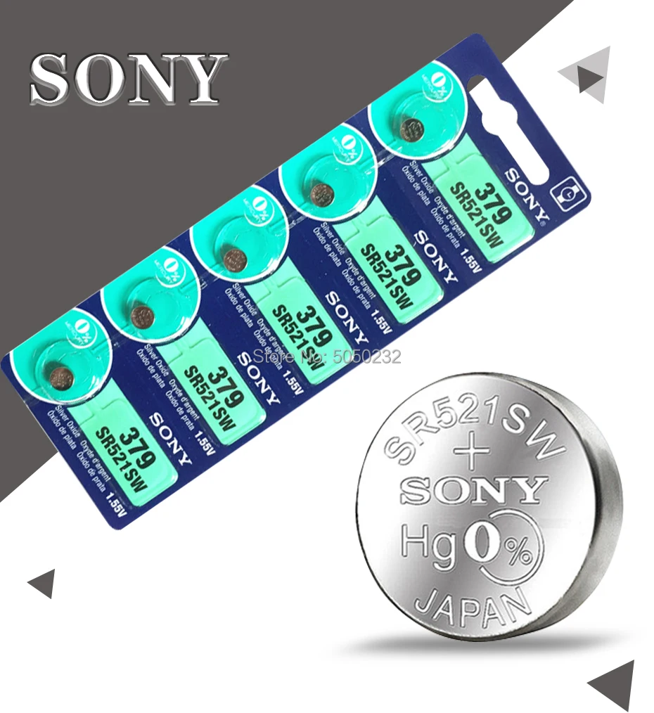 500pcs Sony Oriģināls 379 SR521SW SR63 D379 V379 AG0 Sudraba Oksīda Skatīties Akumulatora 379 SR521SW Pogu Monēta Šūnu ražots JAPĀNĀ Attēls 2