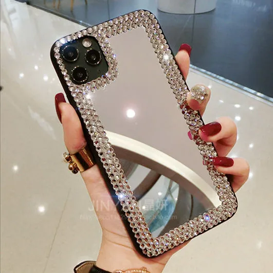 50gab Luksusa dimanta Mirdzums Bling Spogulis tālrunis lietā par iphone 11 12 13 Pro Max XR-X XS Max 7 8 Plus meitene Aplauzums spogulis Vāciņu Attēls 1