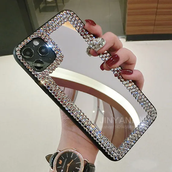 50gab Luksusa dimanta Mirdzums Bling Spogulis tālrunis lietā par iphone 11 12 13 Pro Max XR-X XS Max 7 8 Plus meitene Aplauzums spogulis Vāciņu Attēls 5