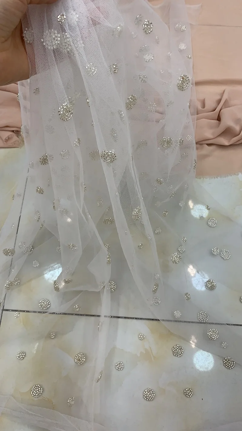 5yards/maiss Sudraba fāzēm, izšuvumi kārtas modelis modes audums kāzu kleitu dizaina YF97# Attēls 3