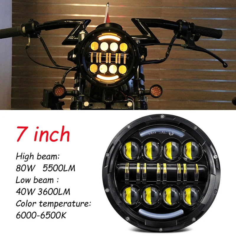 7 Collu LED Apaļo Lukturu 80W High Low Beam Projektoru ar dienas gaitas lukturi Pagrieziena Signāla Gaismu Jeep Wrangler Motociklu Attēls 2