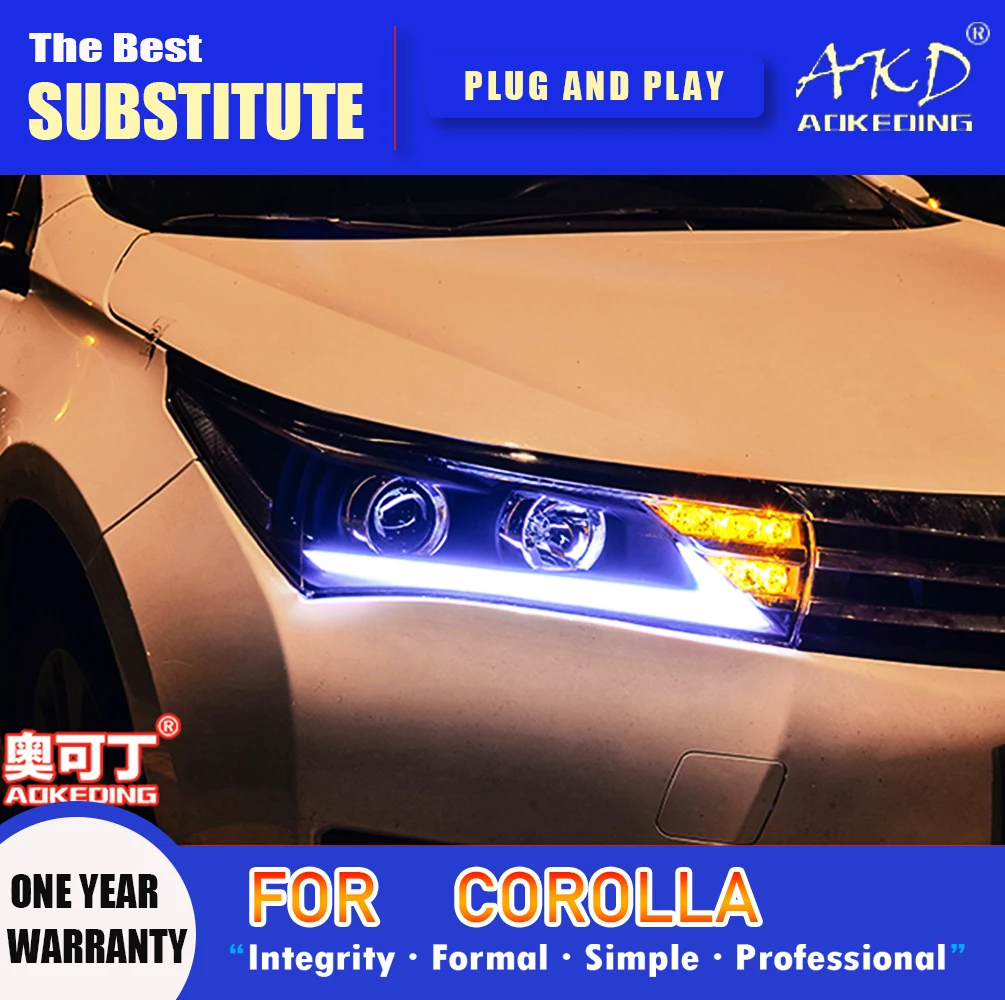 AKD Galvas Lampas Toyota Corolla LED Lukturu. - 2016. Gada priekšējie Lukturi Corolla dienas gaitas lukturi Pagrieziena Signāla Augsta Gaismas Eņģelis Acu Projektora Objektīvs Attēls 3