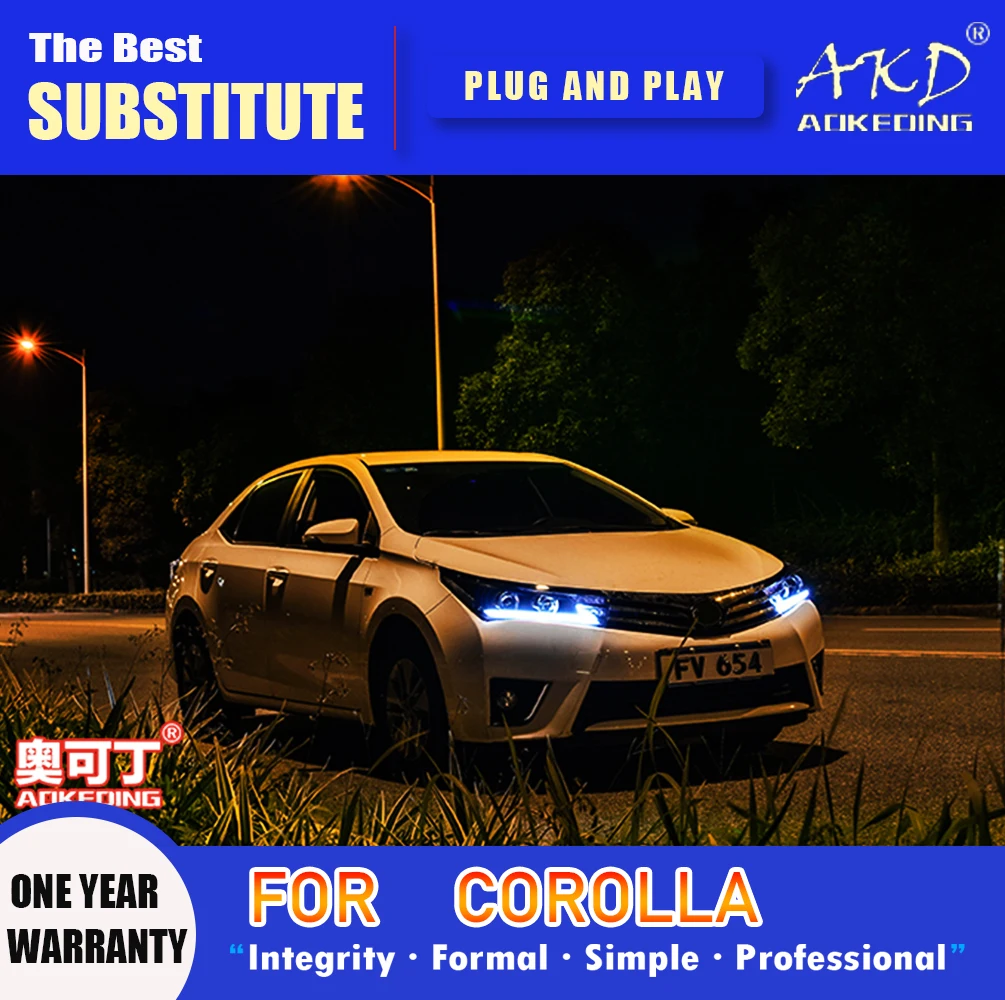 AKD Galvas Lampas Toyota Corolla LED Lukturu. - 2016. Gada priekšējie Lukturi Corolla dienas gaitas lukturi Pagrieziena Signāla Augsta Gaismas Eņģelis Acu Projektora Objektīvs Attēls 4