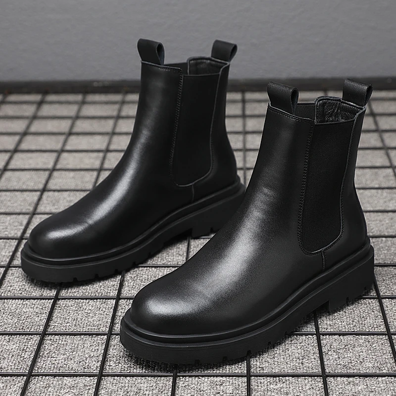 Anglijas stila vīriešu luksusa modes motociklu zābaki black original ādas kurpes, kovboju platforma boot jūra chelsea botas masculina Attēls 1