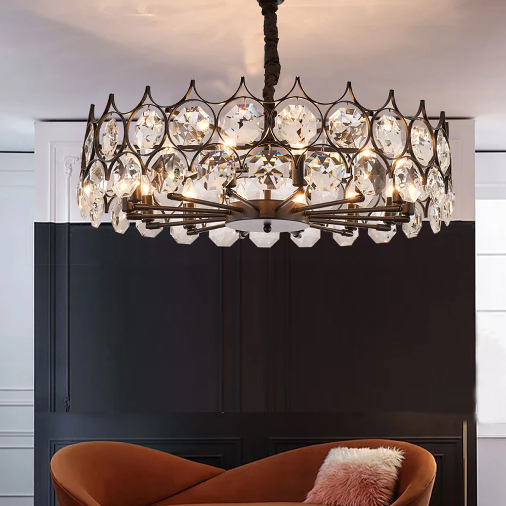 Apaļā Luksusa Kristāla Lustra Dzīvojamā Istabā Lampa AC110V 220v Cristal Guļamistaba Planfornnier Attēls 3