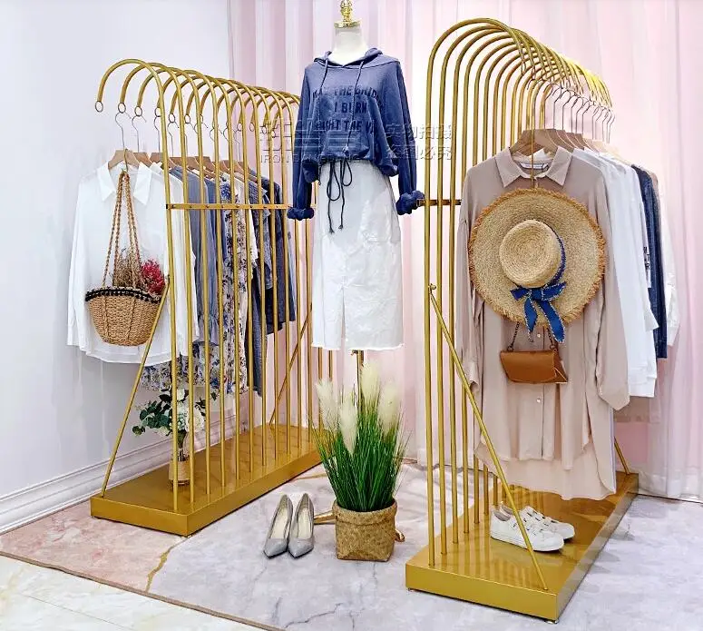 Apģērbu display rack grīdas-pastāvīgā golden vienkārši high-end kombinācija pakaramais sieviešu apģērbu veikals modelis aksesuārus Nakajima plauktā Attēls 4