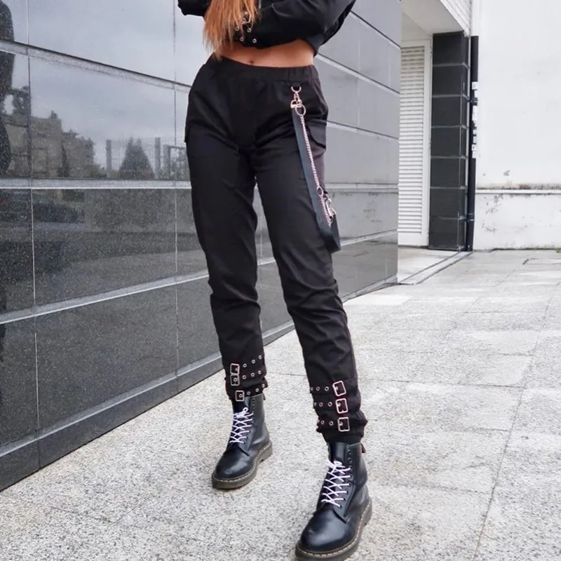 Augsta Vidukļa Gothic Bikses Sievietēm Ir 2021. Harajuku Streetwear Kravas Joggers Sieviešu Bikses Attēls 1