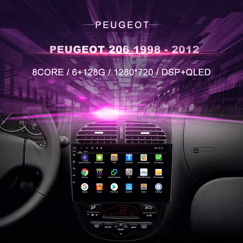 Auto DVD Peugeot 206 1998 - 2012 Automašīnas Radio Multimediju Video Atskaņotājs Navigācija GPS Android 10.0 Double DIn Attēls 1