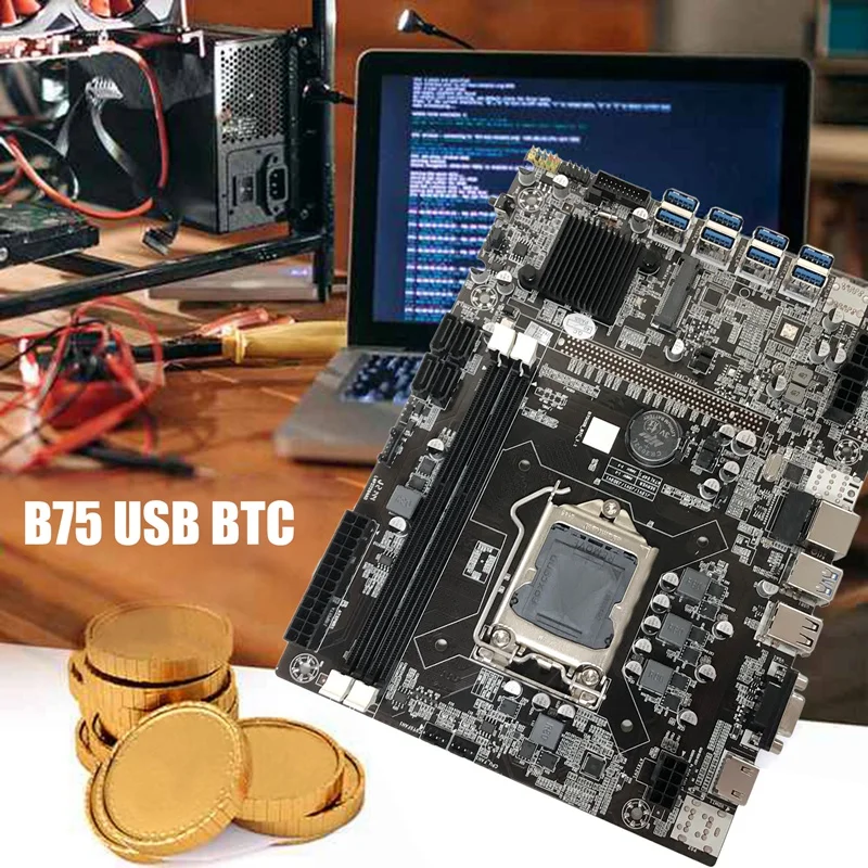 B75 BTC Ieguves Mātesplati+Izlases CPU+Switch Kabeli LGA1155 8XPCIE USB Adapteri DDR3 MSATA B75 USB BTC Miner Mātesplati Attēls 2