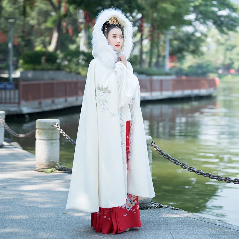 Bezmaksas piegāde Sākotnējā spraudnis gabals kleitu, garos ziemas cape mēteļu apkaklēm apmetnis hanfu sieviešu han elementi auduma mētelis Attēls 3