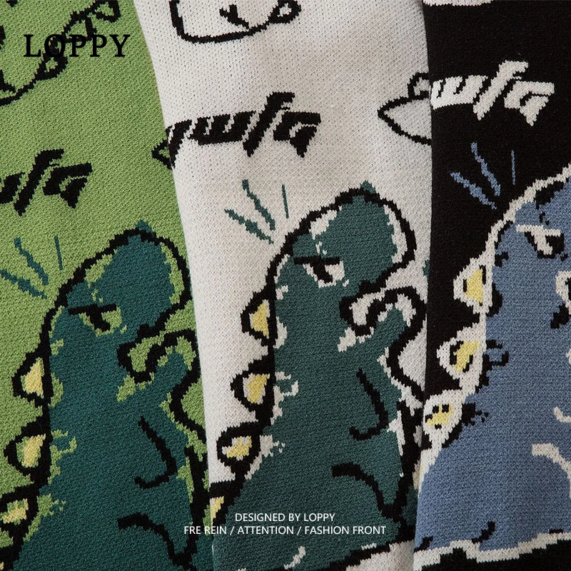BOLUBAO Lielajam Džemperis Vīriešiem Harajuku Trikotāžas Hip Hop Streetwear Dinozauru Karikatūra Pulovers O-veida Kakla Pāris Sieviešu džemperis Rotaļlieta Attēls 1