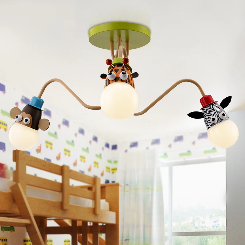 Bērnu Istabas Apgaismojumu Mūsdienu 3heads Dzīvnieku Piekariņu Gaismas Bērnu Guļamistaba Spuldzes E27 LED Dzīvojamā Istaba Mājas Apdare Lampas Attēls 2