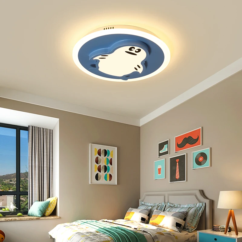 Bērnu istabas gaismas minimālisma moderno zēnu un meiteņu guļamistaba lampu radošā griestu lampa apļveida LED karikatūra telpu apgaismes iekārtas Attēls 3
