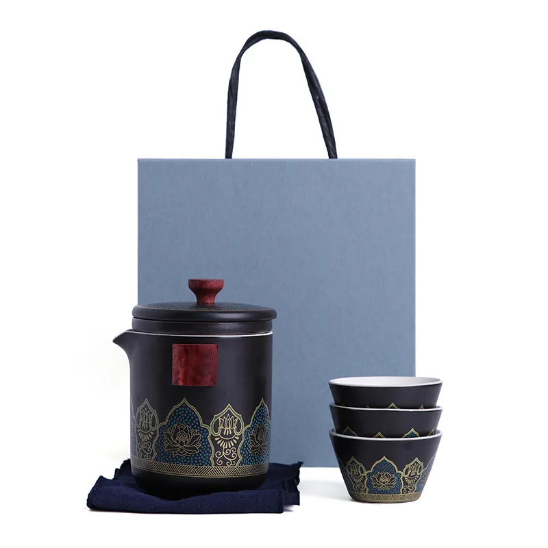 Ceļojumu Teaware Uzstādīt Portatīvo Keramikas Ādas Uzglabāšanas Soma Mazo komplektu Āra Kung Fu Tējas Komplekts Dāvanu ar Roku Dāvanu Var Porcelāna Attēls 2