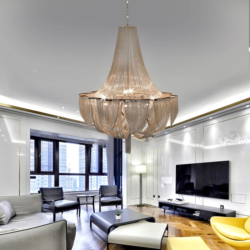 Chrome pušķis alumīnija ķēdes lustra dzīvojamā istabā ir 2021. led gaismas guļamistaba dekorēšana mājas dekoru ēdamistaba iekštelpu apgaismojums Attēls 3