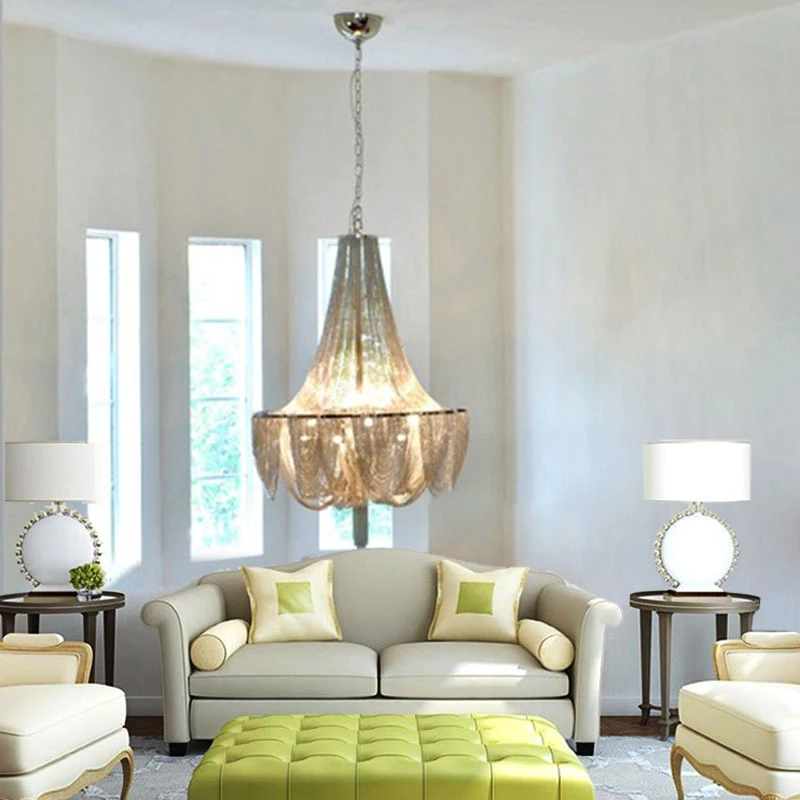 Chrome pušķis alumīnija ķēdes lustra dzīvojamā istabā ir 2021. led gaismas guļamistaba dekorēšana mājas dekoru ēdamistaba iekštelpu apgaismojums Attēls 5
