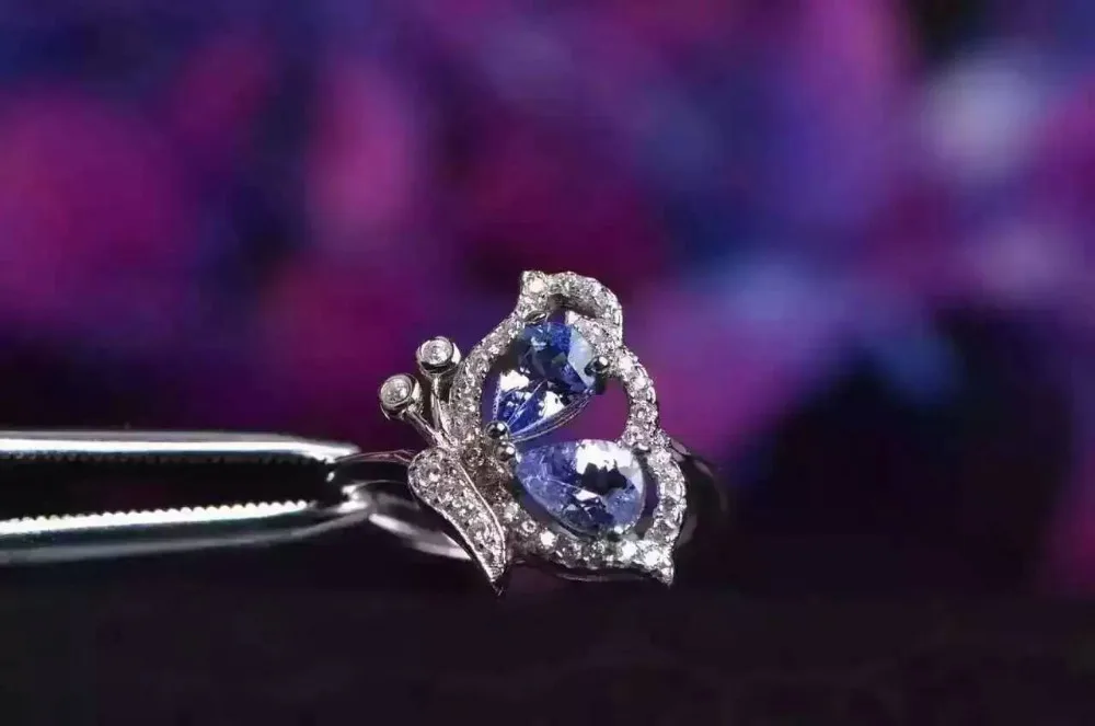 Dabas tanzanite blue gem Gredzenu Dabas dārgakmens gredzenu S925 sudraba moderns, Elegants Tauriņš lidot sievietēm meitene dāvanu Rotaslietas Attēls 1