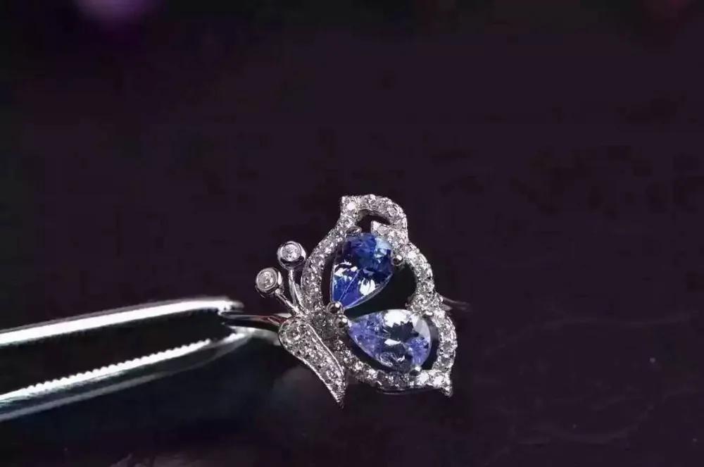 Dabas tanzanite blue gem Gredzenu Dabas dārgakmens gredzenu S925 sudraba moderns, Elegants Tauriņš lidot sievietēm meitene dāvanu Rotaslietas Attēls 5