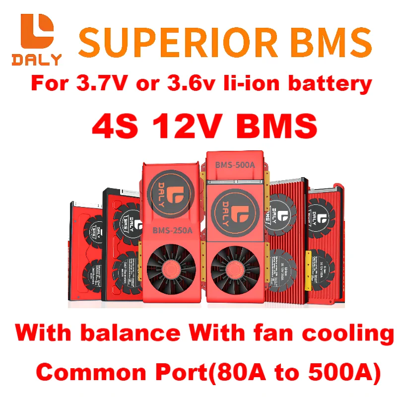 Daly 4S BMS 12V 80A, Lai 500A par 3,7 V Li-ion18650 akumulatori ar Bilance ar Ventilatoru Dzesēšanas Integrālās Shēmas Balance Board Attēls 3