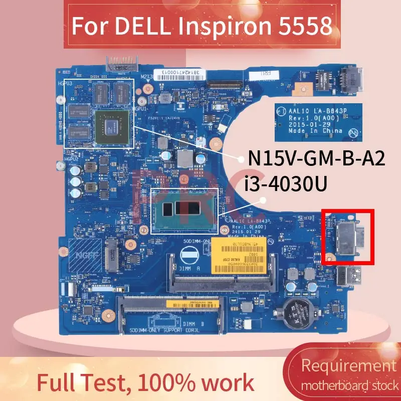 DELL Inspiron 5558 i3-4030U Klēpjdators Mātesplatē 0YJT5J LA-B843P SR1EN N15V-GM-B-A2 DDR3 Grāmatiņa Mainboard Attēls 5