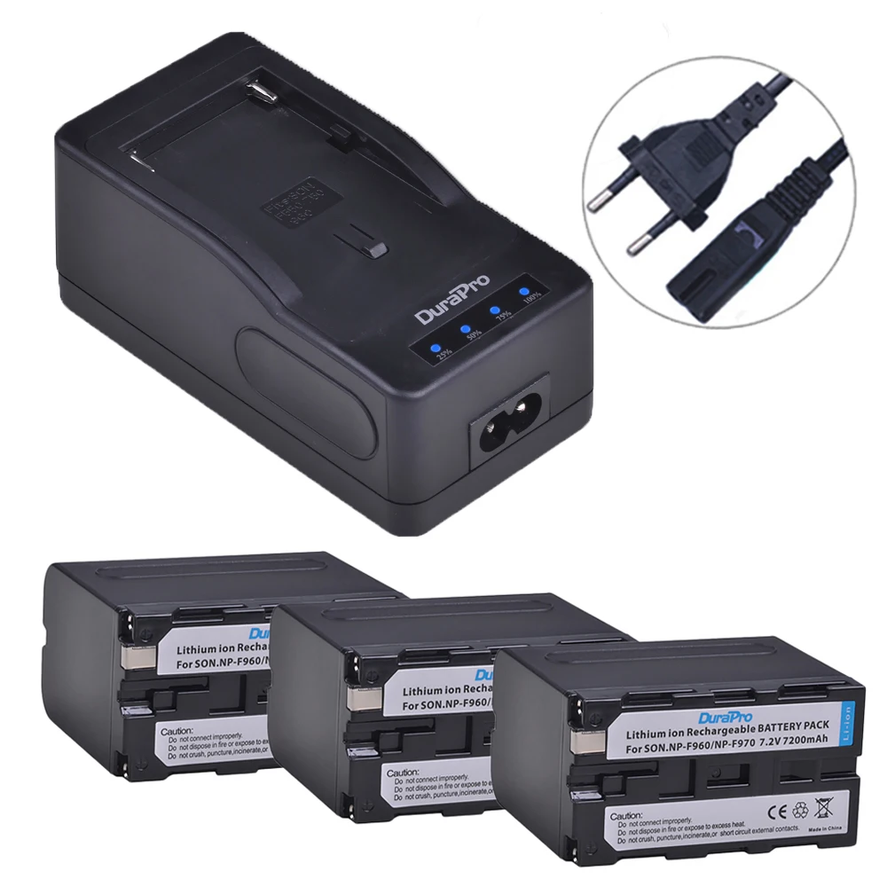 Durapro 3x7200mAH NP-F960 NP-F970 Kameru Baterijas +LED Ultra Ātru Lādētāju Sony DCR-VX2100,DSR-PD150,PD170,FDR-AX1,HDR-AX20 Attēls 3