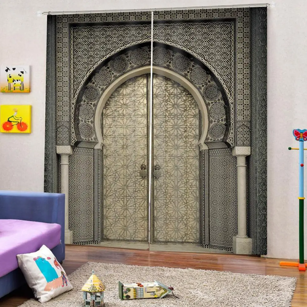 Eiropas durvju 3D aizkari Digitālās Drukas dzīvojamā istaba guļamistaba Tumšie Aizkari Mājas Dekoru ( Kreisajā un labajā pusē ) Attēls 2