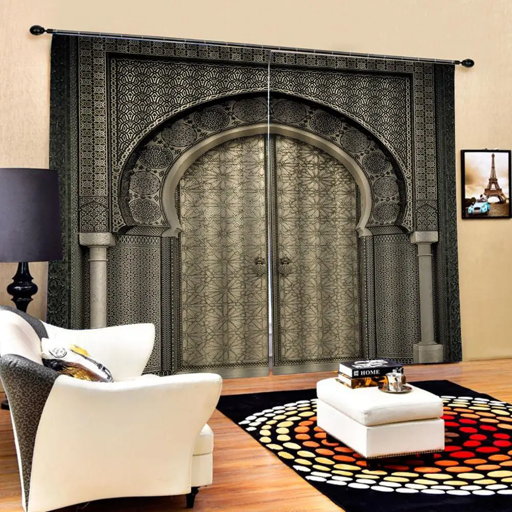 Eiropas durvju 3D aizkari Digitālās Drukas dzīvojamā istaba guļamistaba Tumšie Aizkari Mājas Dekoru ( Kreisajā un labajā pusē ) Attēls 3