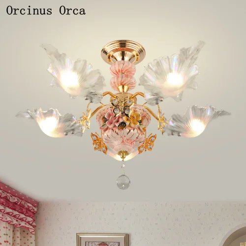 Eiropas luksusa Rozā Kristāla Lustra Princese Istabas Meitene, Guļamistaba, bērnu istaba lukturi franču silts LED keramikas griestu lampas Attēls 3
