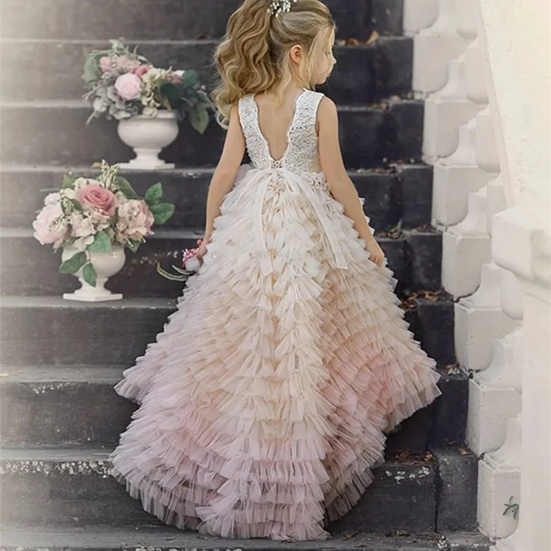 Elegants Daudzpakāpju Princese Meitene Kleitas Lolita Pasūtījuma Bērni Puķu Meitenes Kleita Kāzās Ilgi Gājienā Kleitas Līgavas Kleita Attēls 4