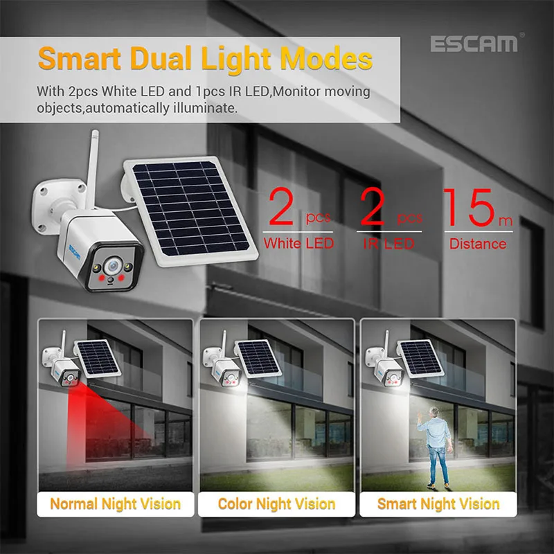 ESCAM QF320 HD 1080P 4G Baterijas PIR Signāla IP Kamera Ar Saules Paneli, Pilna Krāsu Nakts Redzamības divvirzienu Audio IP66 Nakts Redzamības Cam Attēls 5