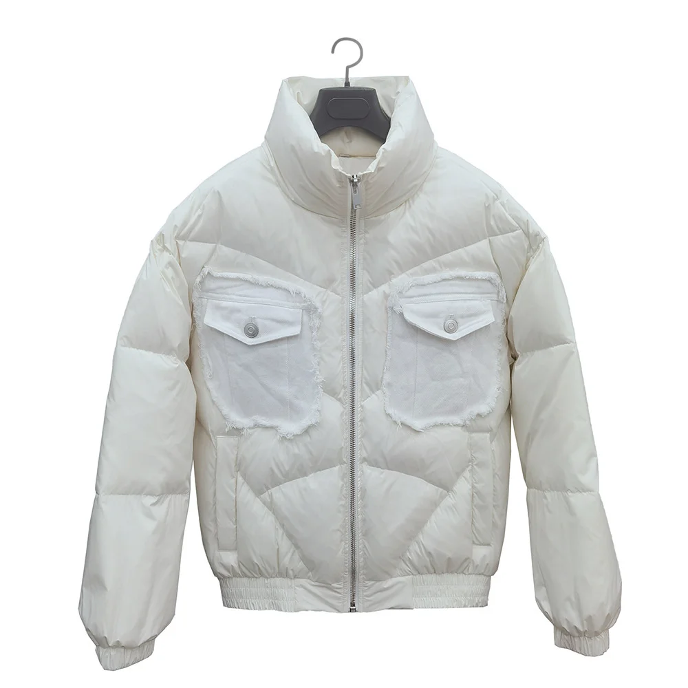 G Jiachao ir 2021. ziemas jaunas cietā baltā pīle uz leju stand apkakli, īsām jaunatnes dūnu jaka vīriešu līmēšana džinsa kabatas Attēls 1