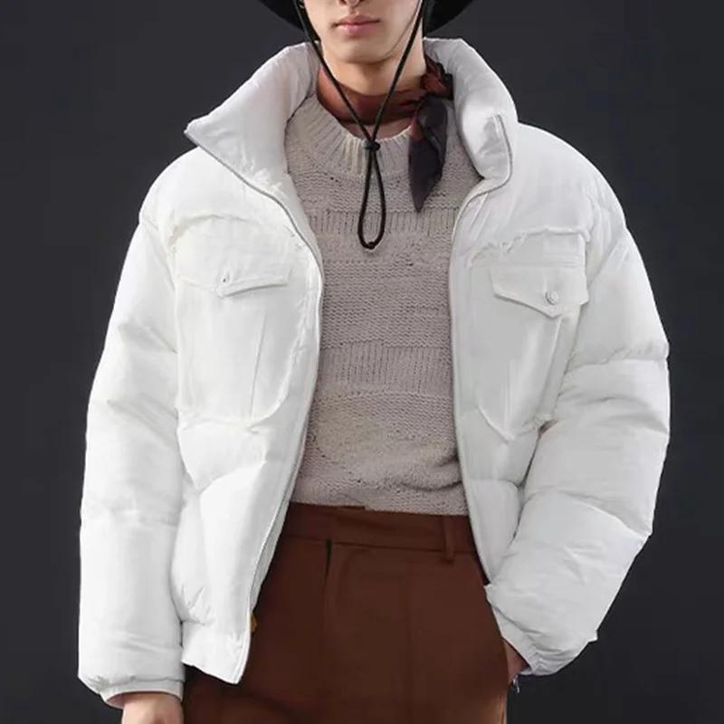 G Jiachao ir 2021. ziemas jaunas cietā baltā pīle uz leju stand apkakli, īsām jaunatnes dūnu jaka vīriešu līmēšana džinsa kabatas Attēls 2