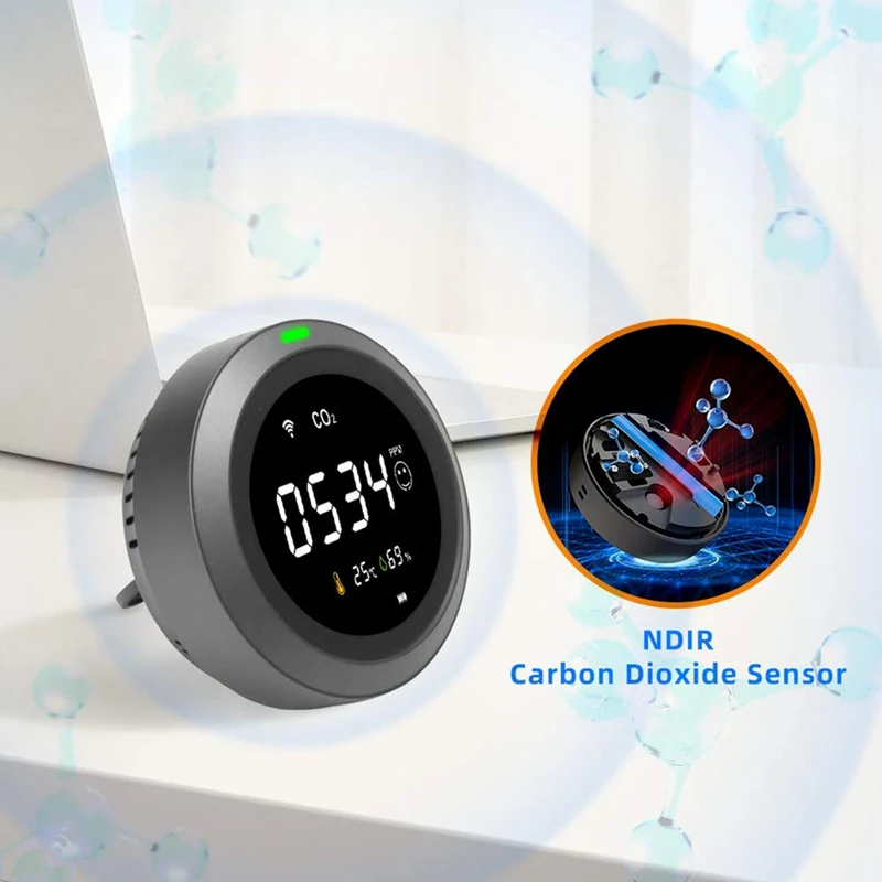 Gaisa Kvalitātes Monitors CO2 ar WiFi App, Temperatūra, Mitrums-Portatīvo Iekštelpu Āra Smart Gāzes Mērītājs Gaisa Detektors Attēls 1