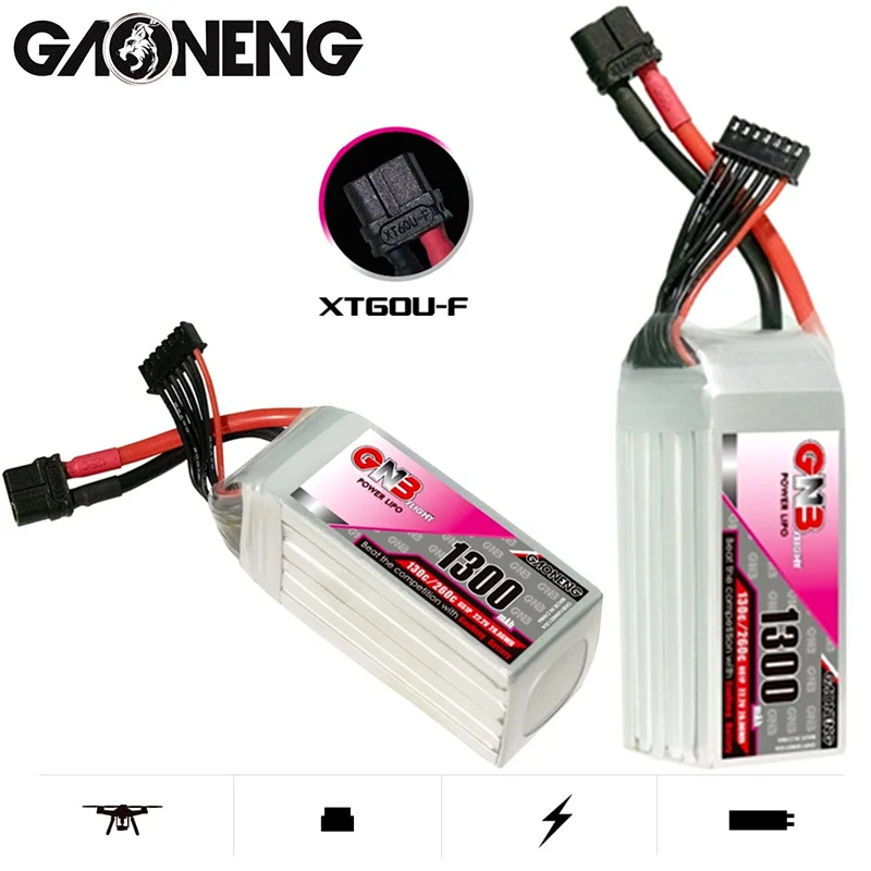 GAONENG GNB 22.2 V 130C/260C 6S 1300mAh LiPo Akumulatoru ar XT60U-F Spraudnis Freestyle FPV Quadcopter 3PCS 1GB Attēls 5