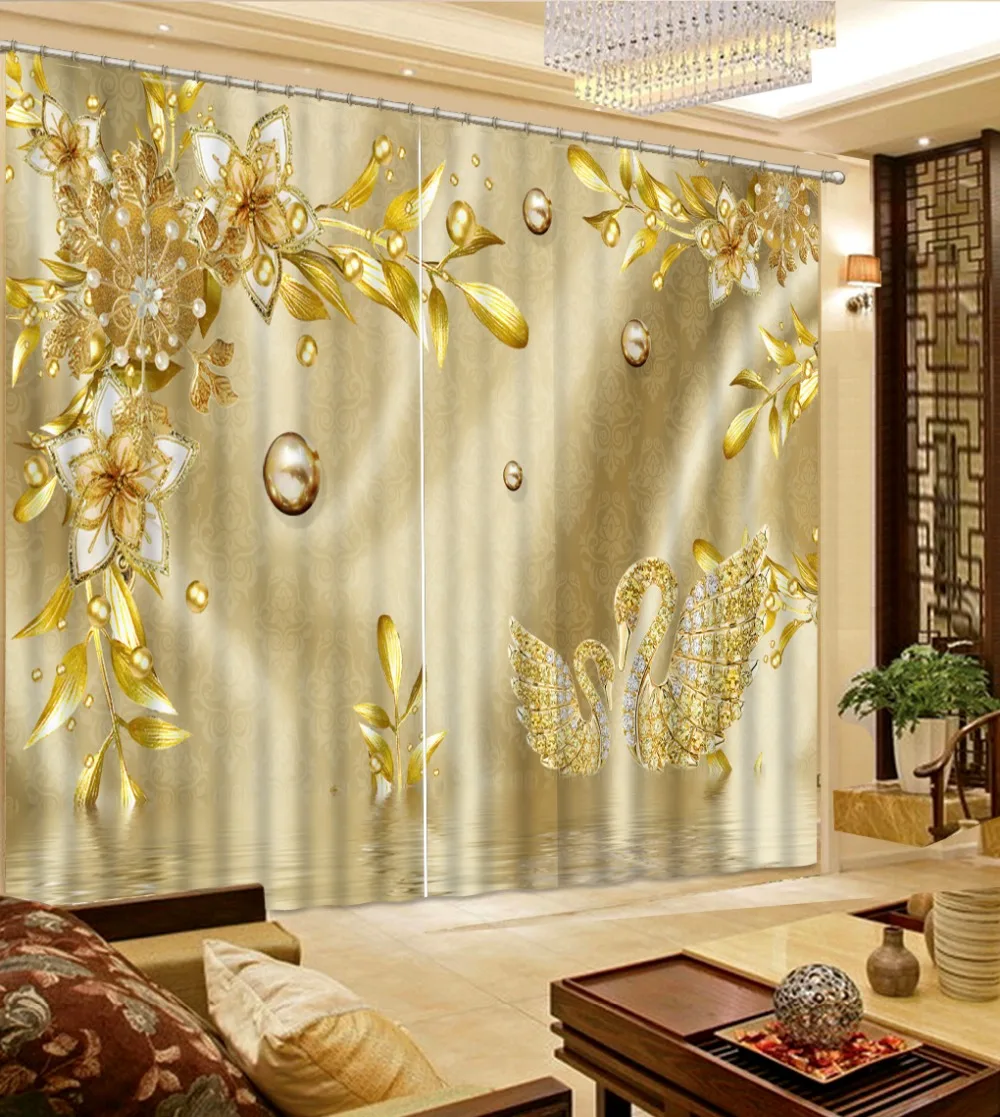 Guļamistaba viesistaba, Virtuve, Mājas Tekstila Luksusa 3D Logu Aizkari, logu aizkari zelta 3d aizkaru skaisti logu aizkari Attēls 1